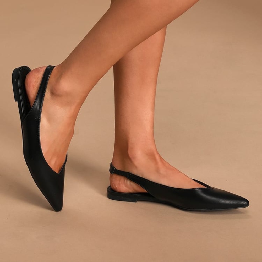 Lulus Chrystina Black Pointed-Toe Slingback Flats